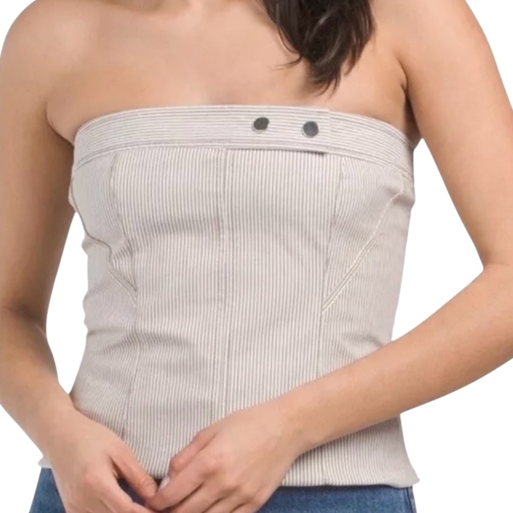 Zara Denim Corset Crop Top Fully Lined Light Brown Striped Women’s Size Medium